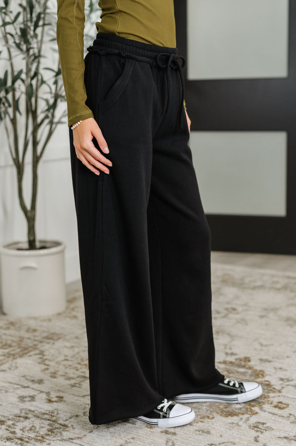 Lounge Line Wide Leg Sweats in Black in - Womens photo