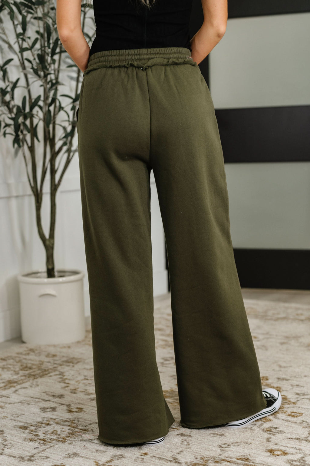 Lounge Line Wide Leg Sweats in Dark Olive in - Womens photo