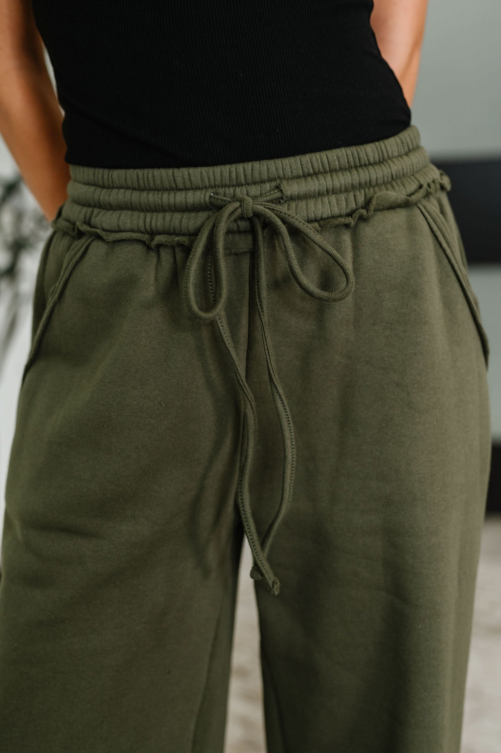 Lounge Line Wide Leg Sweats in Dark Olive in - Womens photo