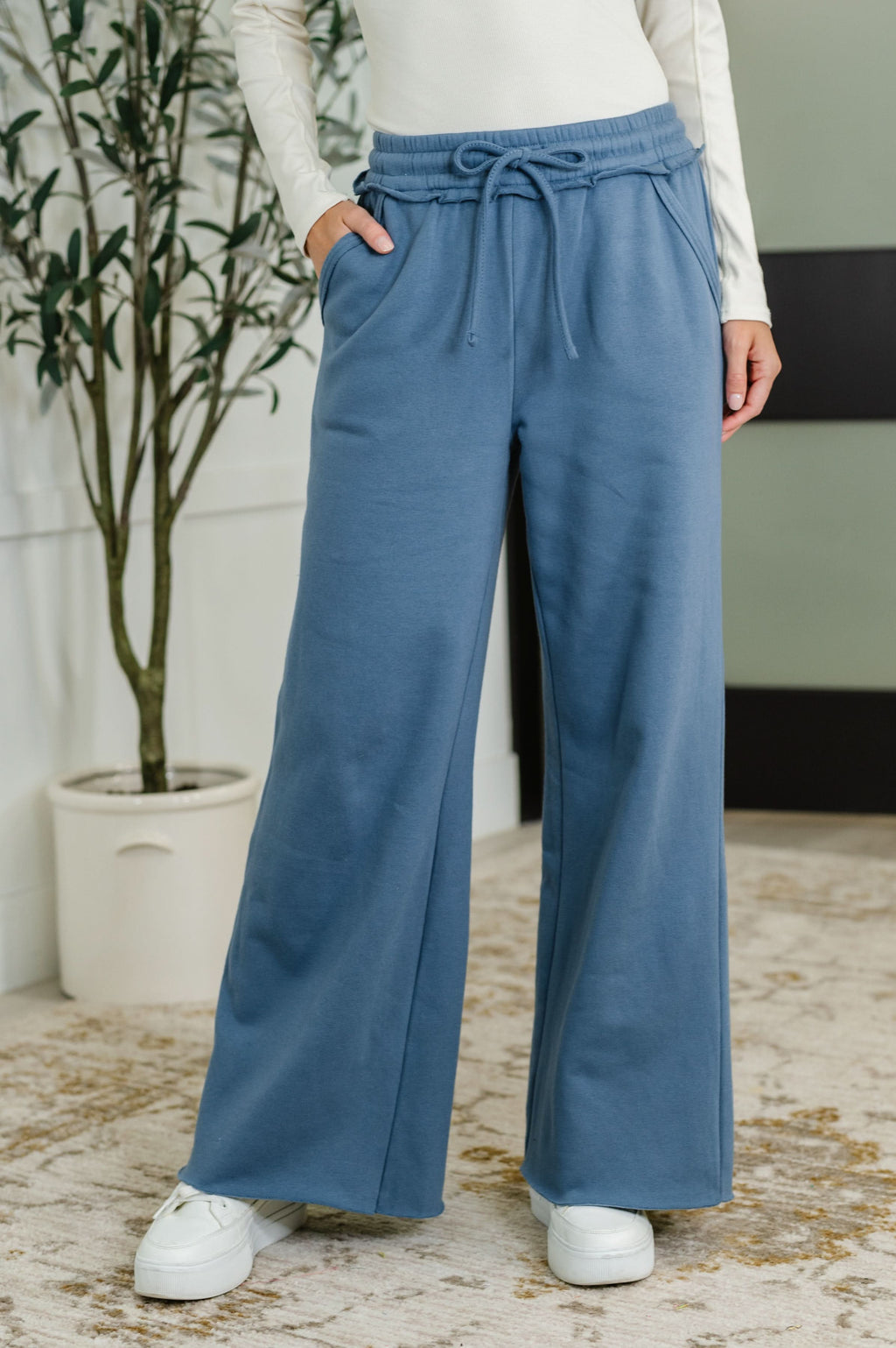 Lounge Line Wide Leg Sweats in Dusty Blue in - Womens photo