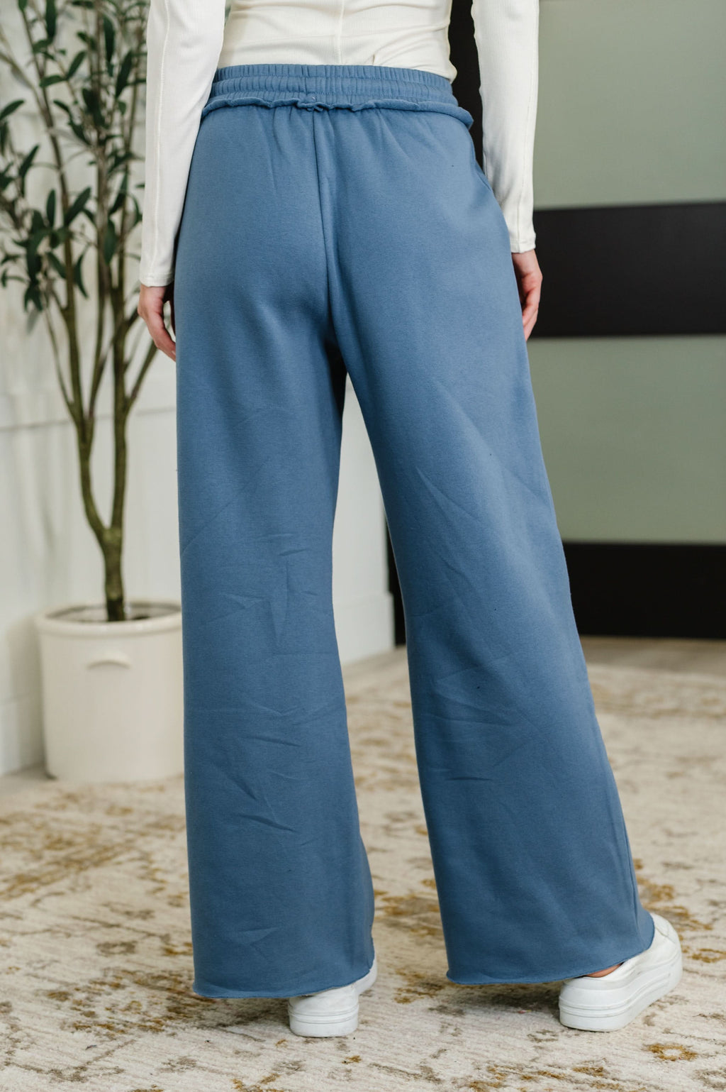Lounge Line Wide Leg Sweats in Dusty Blue in - Womens photo