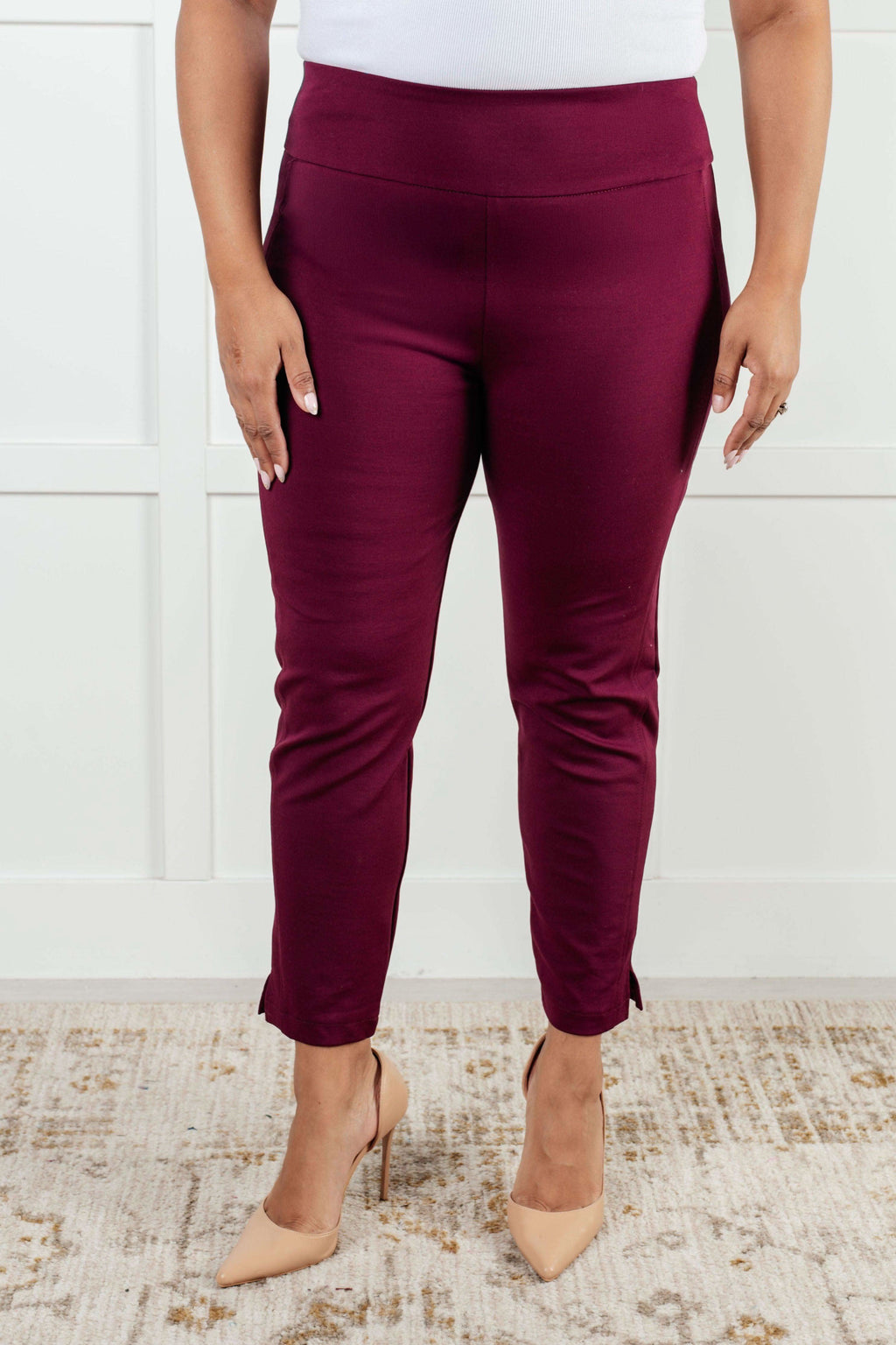 Magic Ankle Crop Skinny Pants in Wine - SwagglyLife Home & Fashion