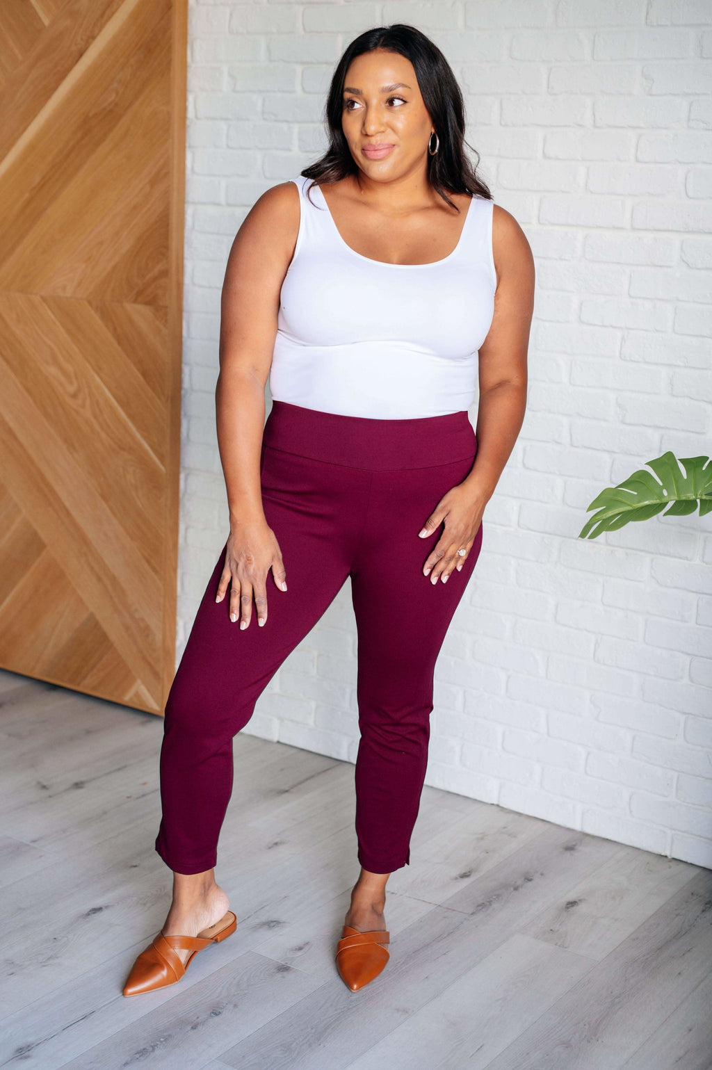 Magic Ankle Crop Skinny Pants in Wine - SwagglyLife Home & Fashion