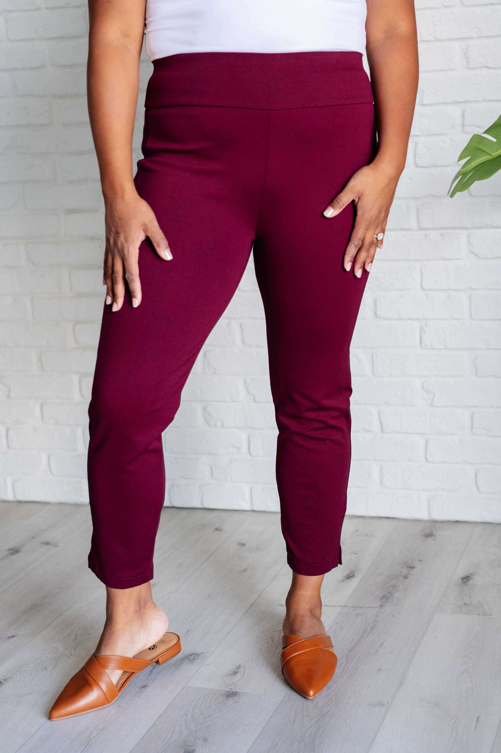 Magic Ankle Crop Skinny Pants in Wine - SwagglyLife Home & Fashion