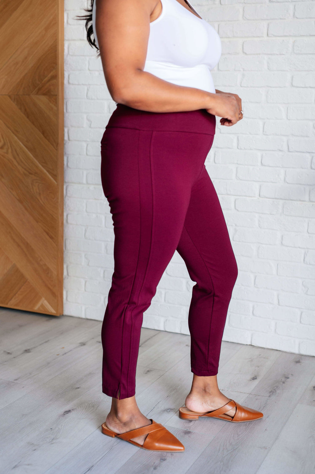 Magic Ankle Crop Skinny Pants in Wine - SwagglyLife Home & Fashion