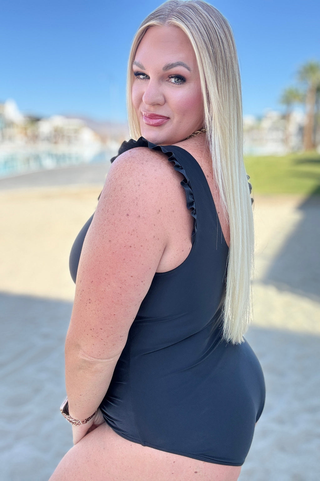 Maldives V-Neck Ruffle Detail Swimsuit in - Swimwear photo