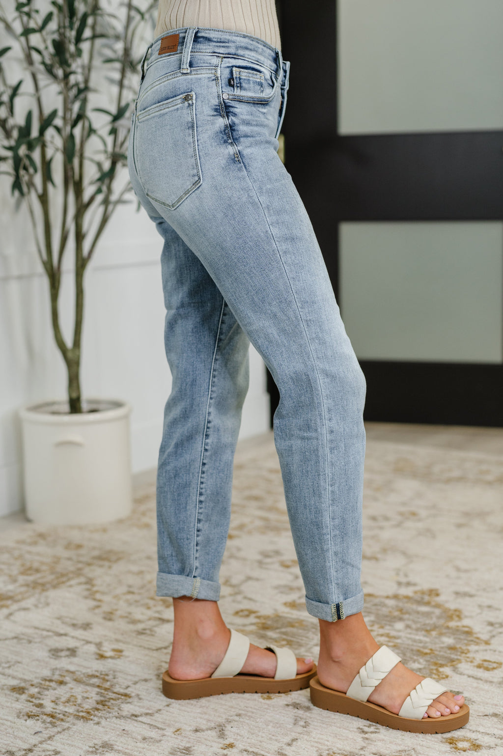 Mallory Mid Rise Bleach Wash Boyfriend Jeans in - Womens photo