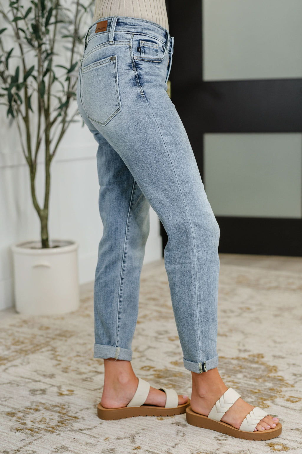 Mallory Mid Rise Bleach Wash Boyfriend Jeans in - Womens photo