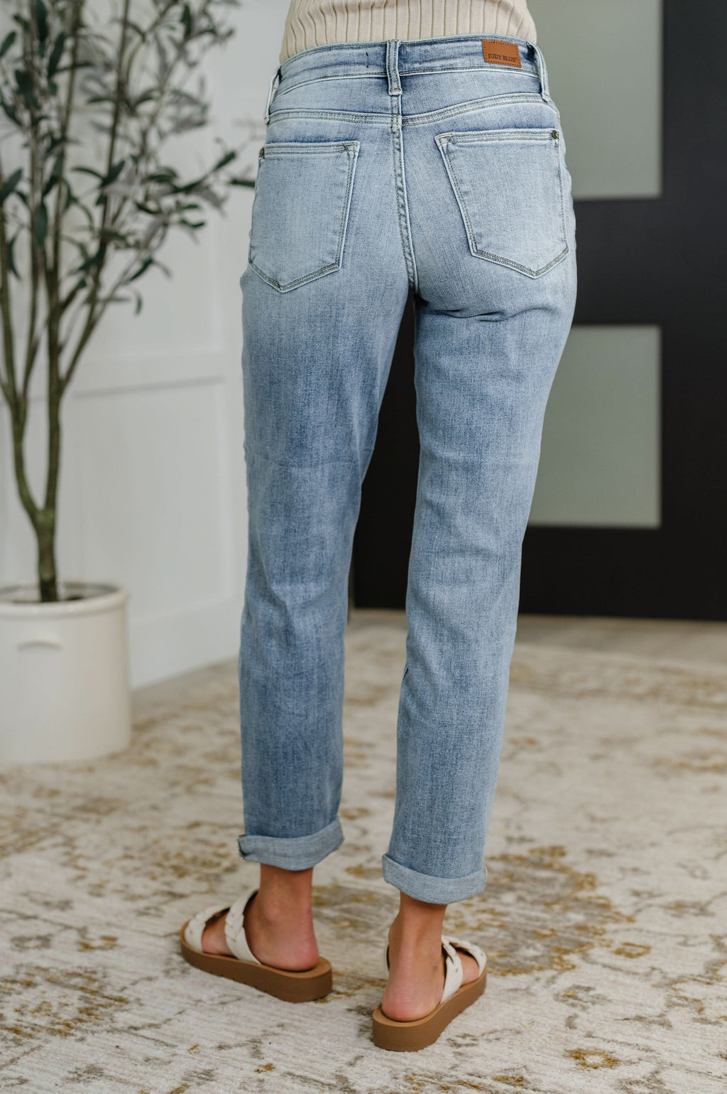 Mallory Mid Rise Bleach Wash Boyfriend Jeans in - Womens photo