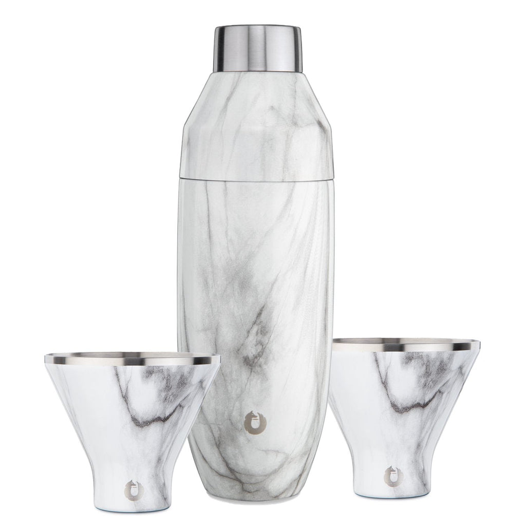 Snowfox Stainless Steel Cocktail Shaker and Martini Glass Barware Set, Marble in Marble - Barware photo