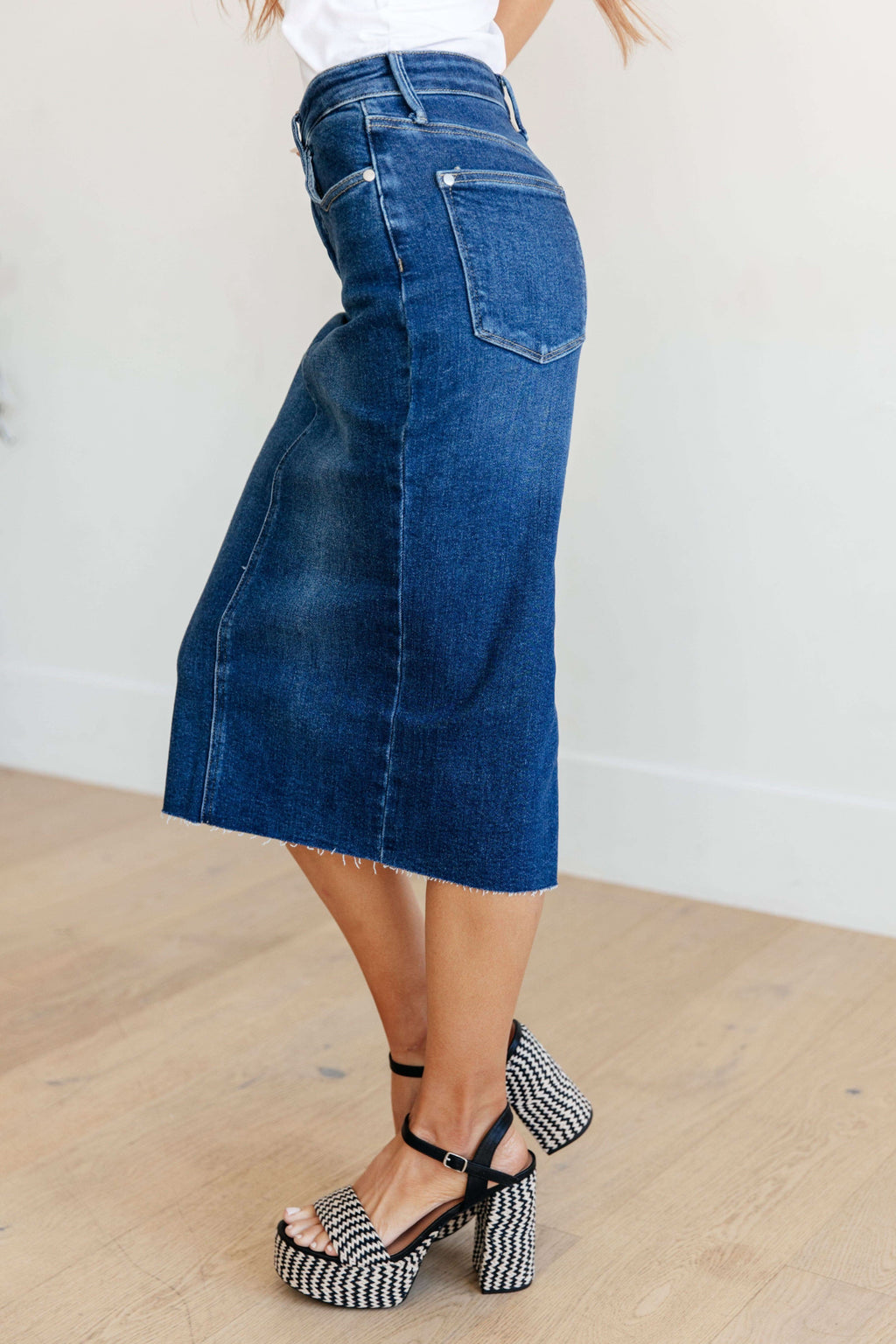 Judy Blue Marcy High Rise Denim Midi Skirt - SwagglyLife Home & Fashion