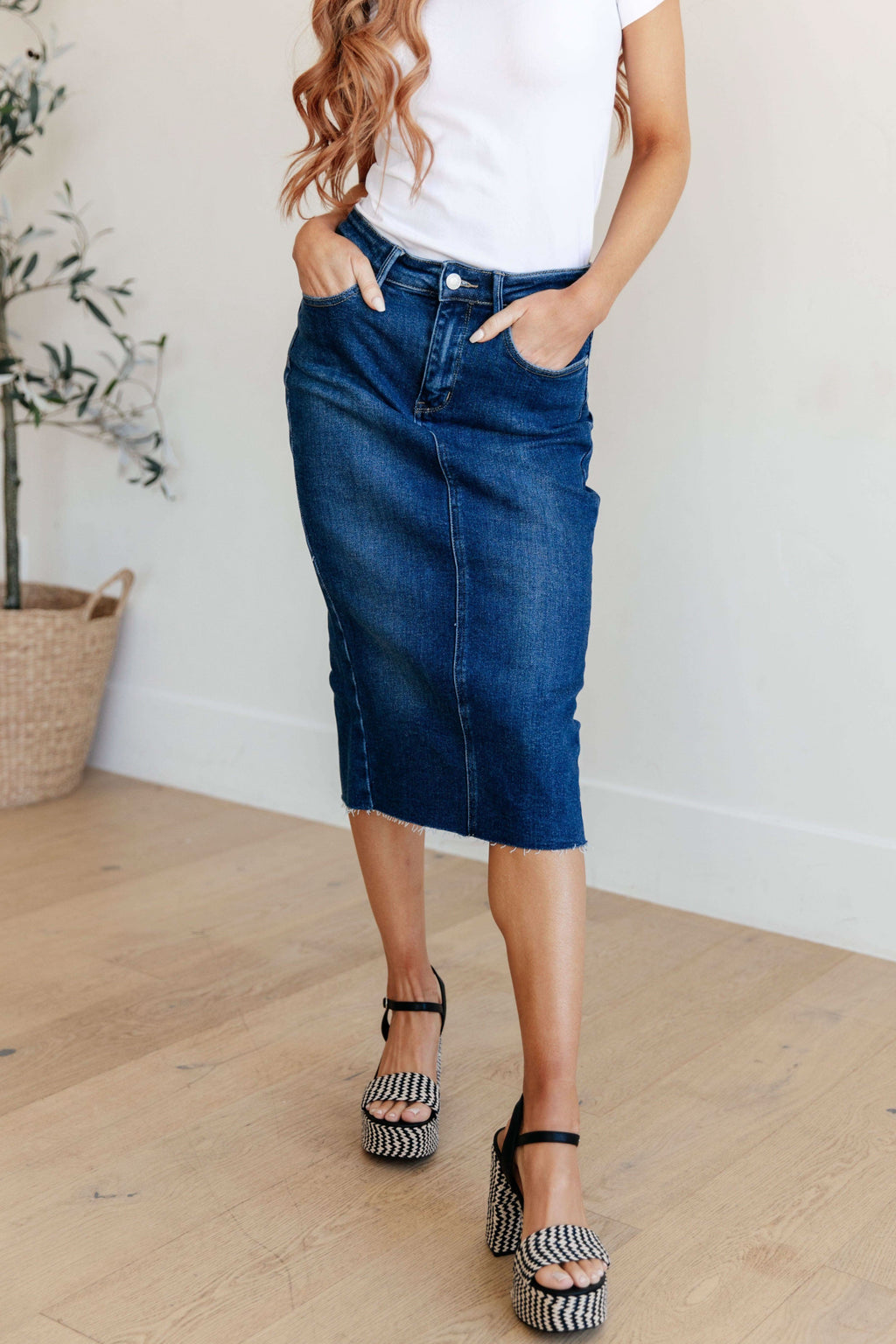 Judy Blue Marcy High Rise Denim Midi Skirt - SwagglyLife Home & Fashion