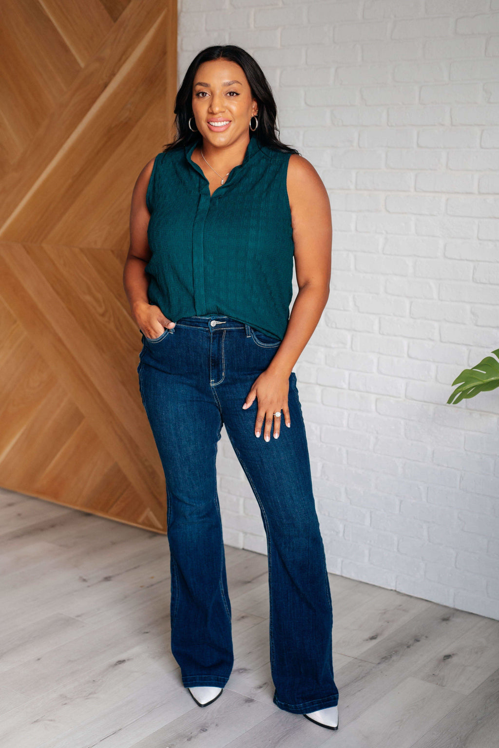 Matter of Fact Pleat Front Sleeveless Blouse in Sea Green - SwagglyLife Home & Fashion