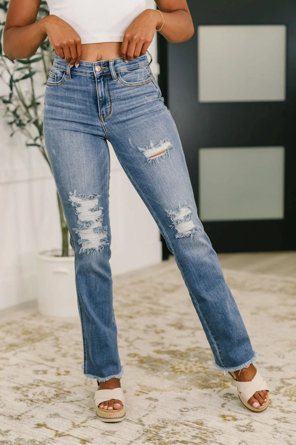 Maureen High Rise Distressed Bootcut Jeans - SwagglyLife Home & Fashion