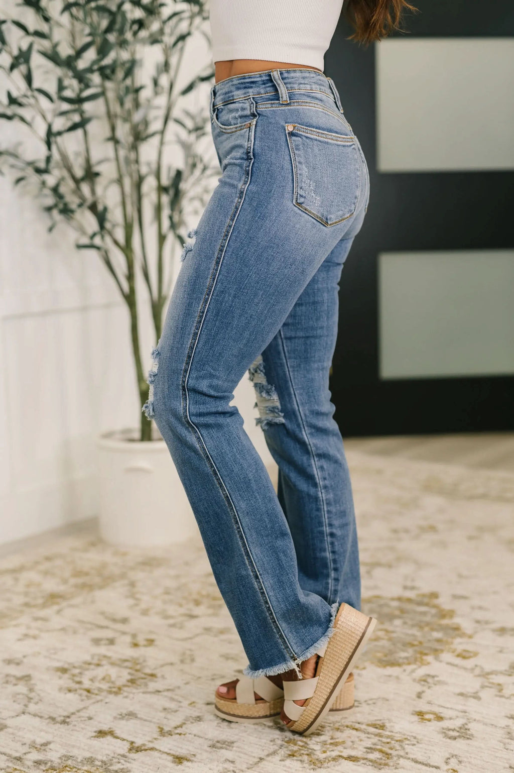 Maureen High Rise Distressed Bootcut Jeans - SwagglyLife Home & Fashion