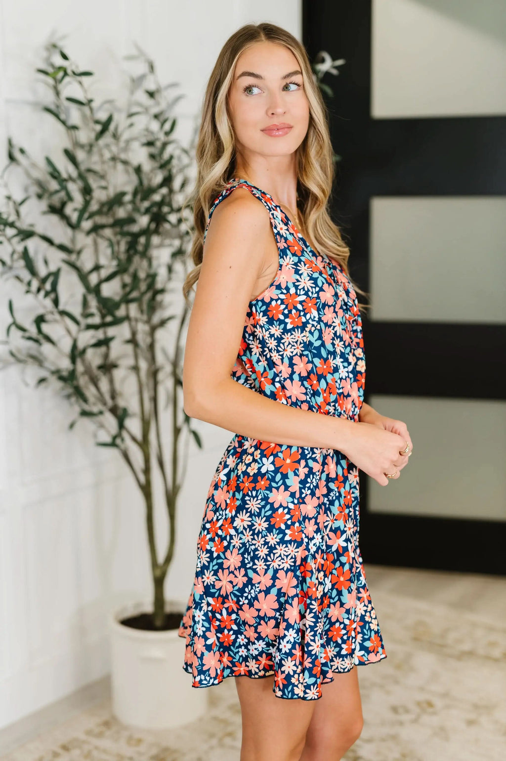 Meadow Mischief Sleeveless Romper in Navy/Orange/Teal in - Womens photo