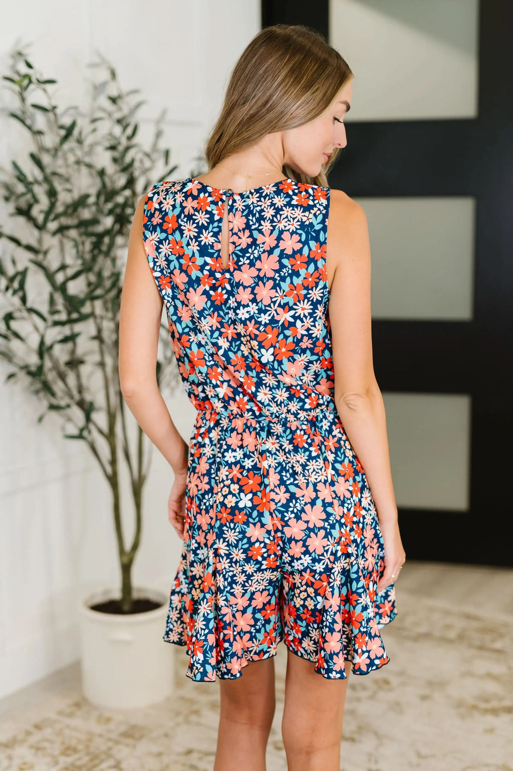 Meadow Mischief Sleeveless Romper in Navy/Orange/Teal in - Womens photo