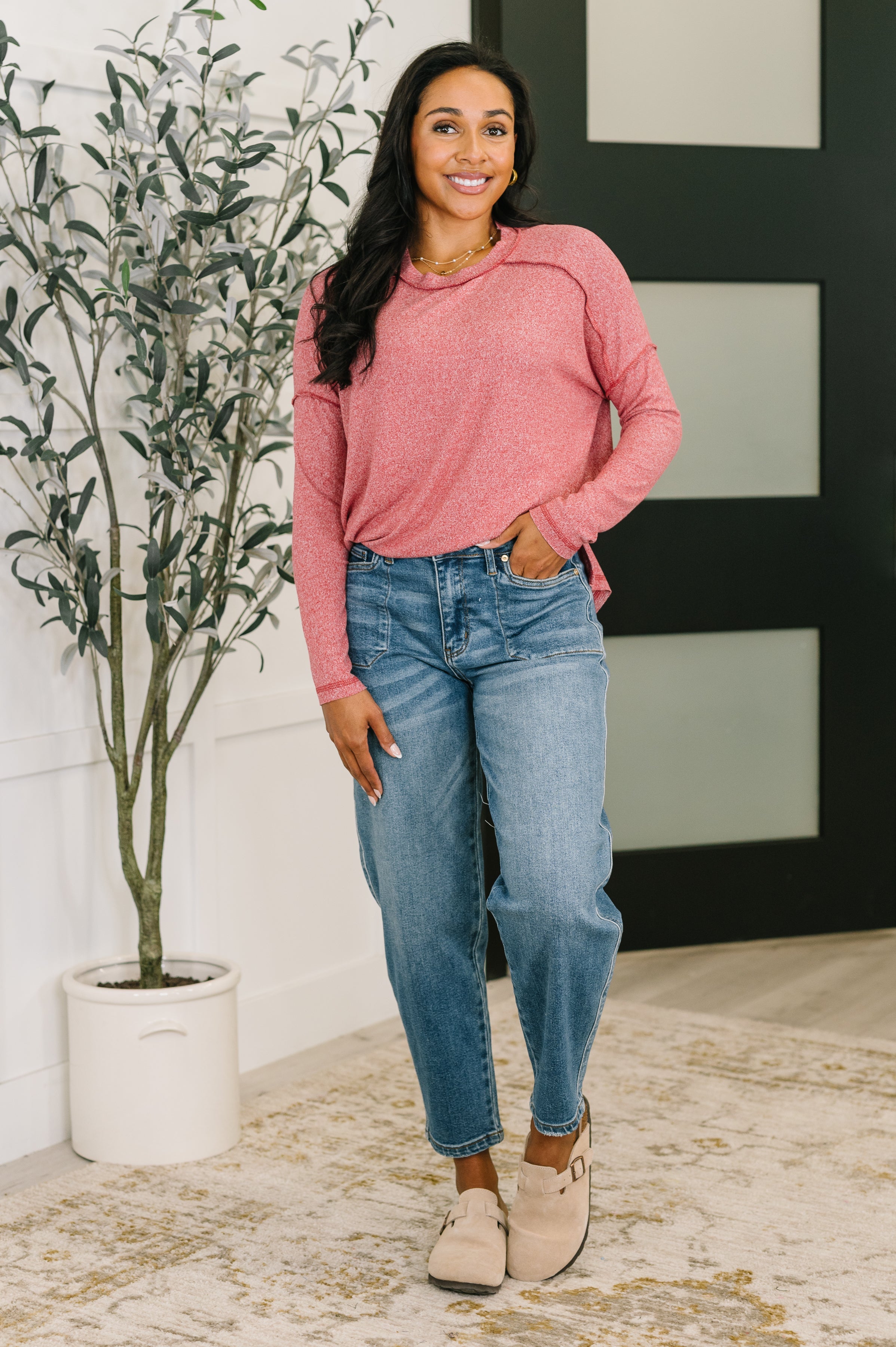 Mellow Mood Heathered Pullover in Dark Red - SwagglyLife Home & Fashion Mellow Mood Heathered Pullover in Dark Red - SwagglyLife Home & Fashion