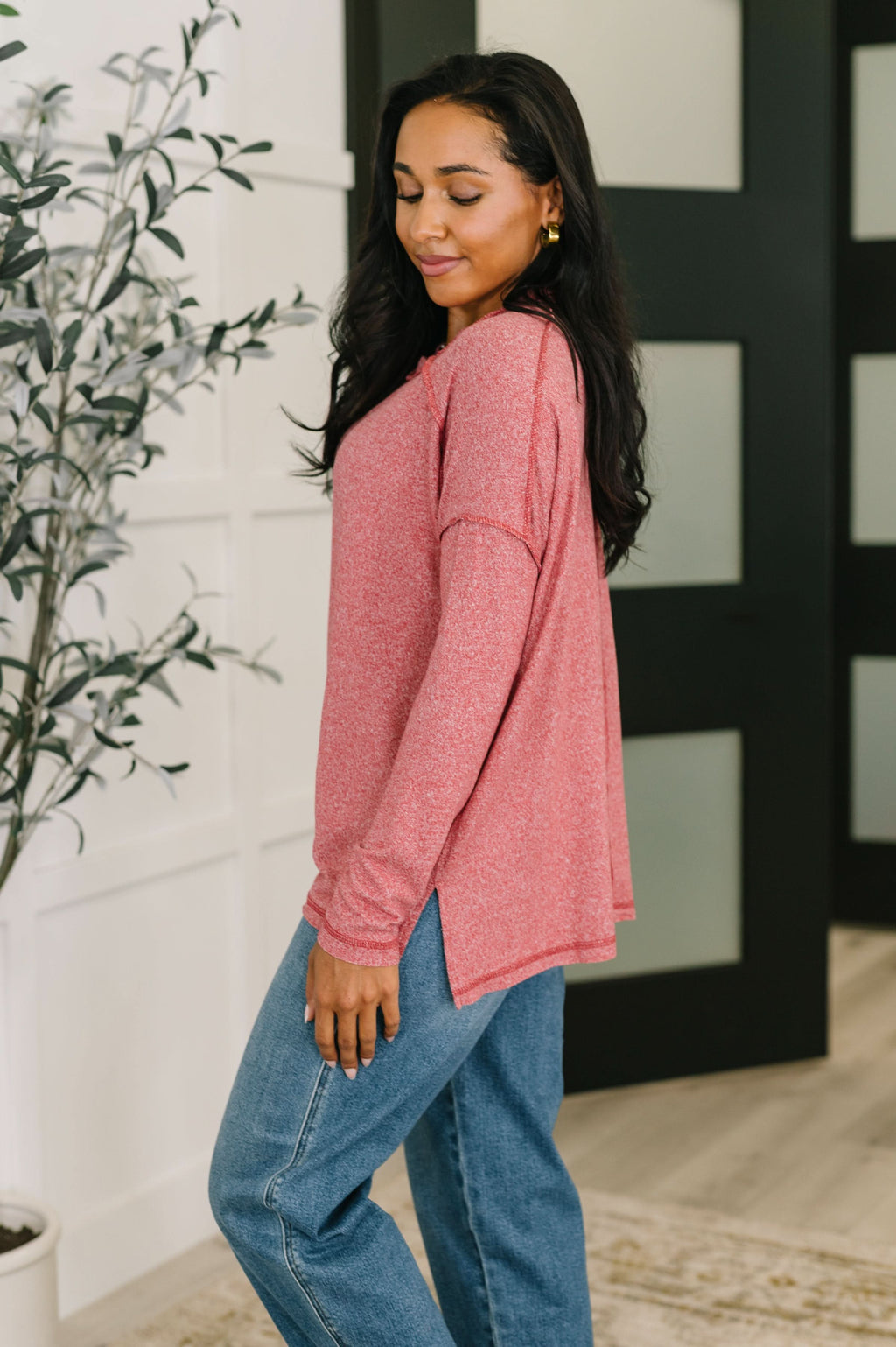 Mellow Mood Heathered Pullover in Dark Red in - Womens photo