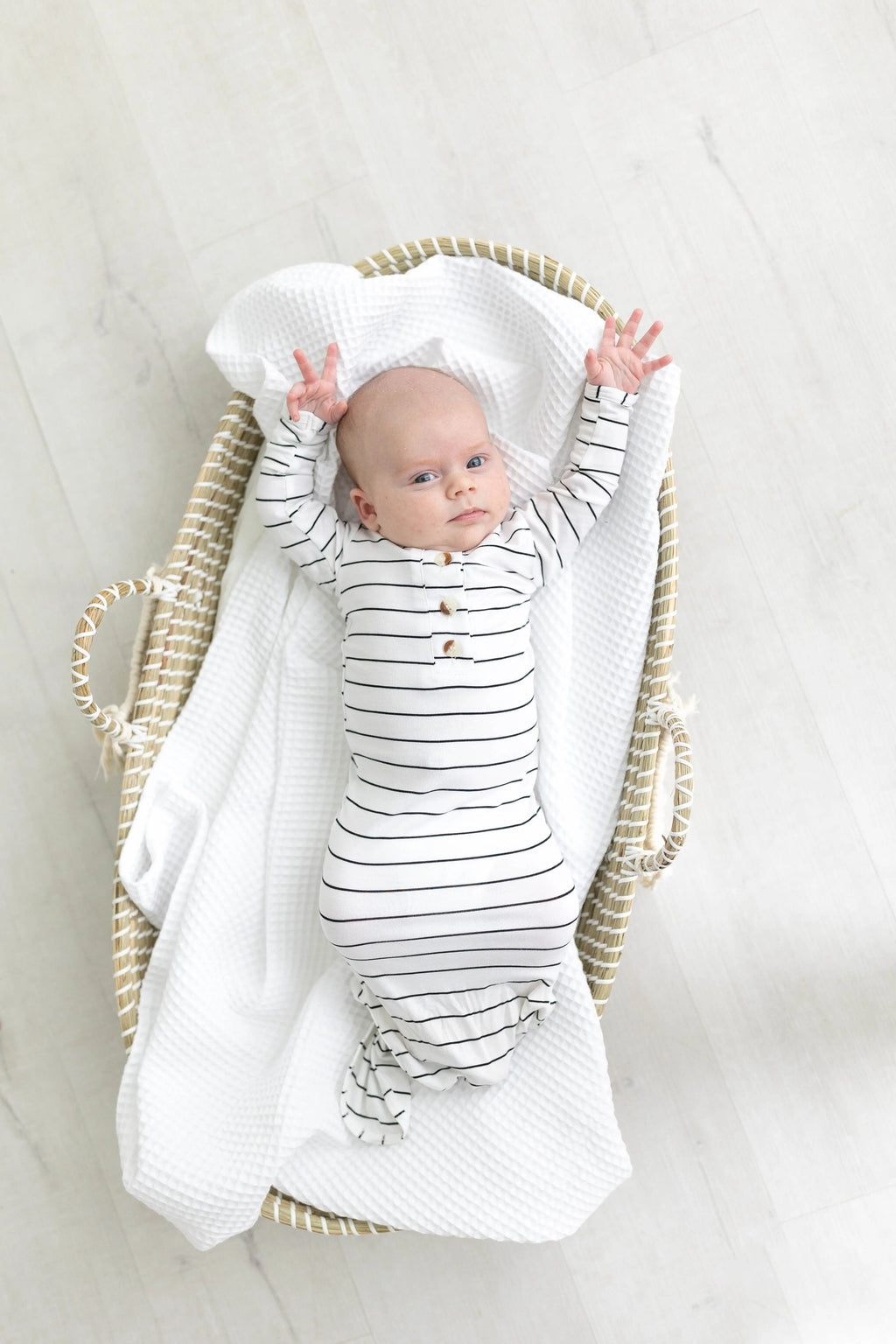 Knotted Baby Gown Set - Black Stripes (Newborn-3 months) in - Newborn Knotted Baby Gown Sets photo