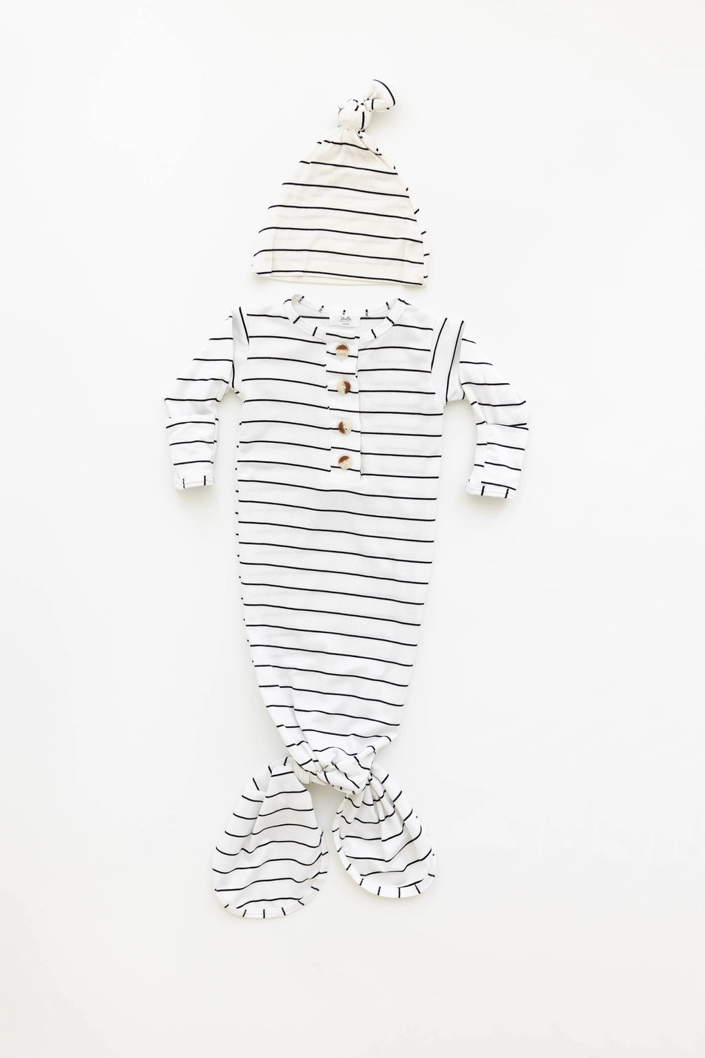 Knotted Baby Gown Set - Black Stripes (Newborn-3 months) in - Newborn Knotted Baby Gown Sets photo