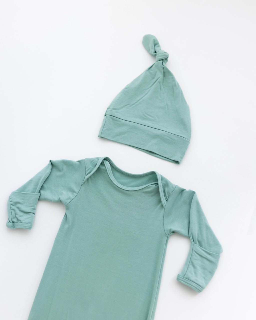 Newborn Knotted Baby Gown and Hat Set - Crew - (Newborn-3 months) Mint, Navy Blue, Pink, Camel Brown in - Newborn Knotted Baby Gown Sets photo