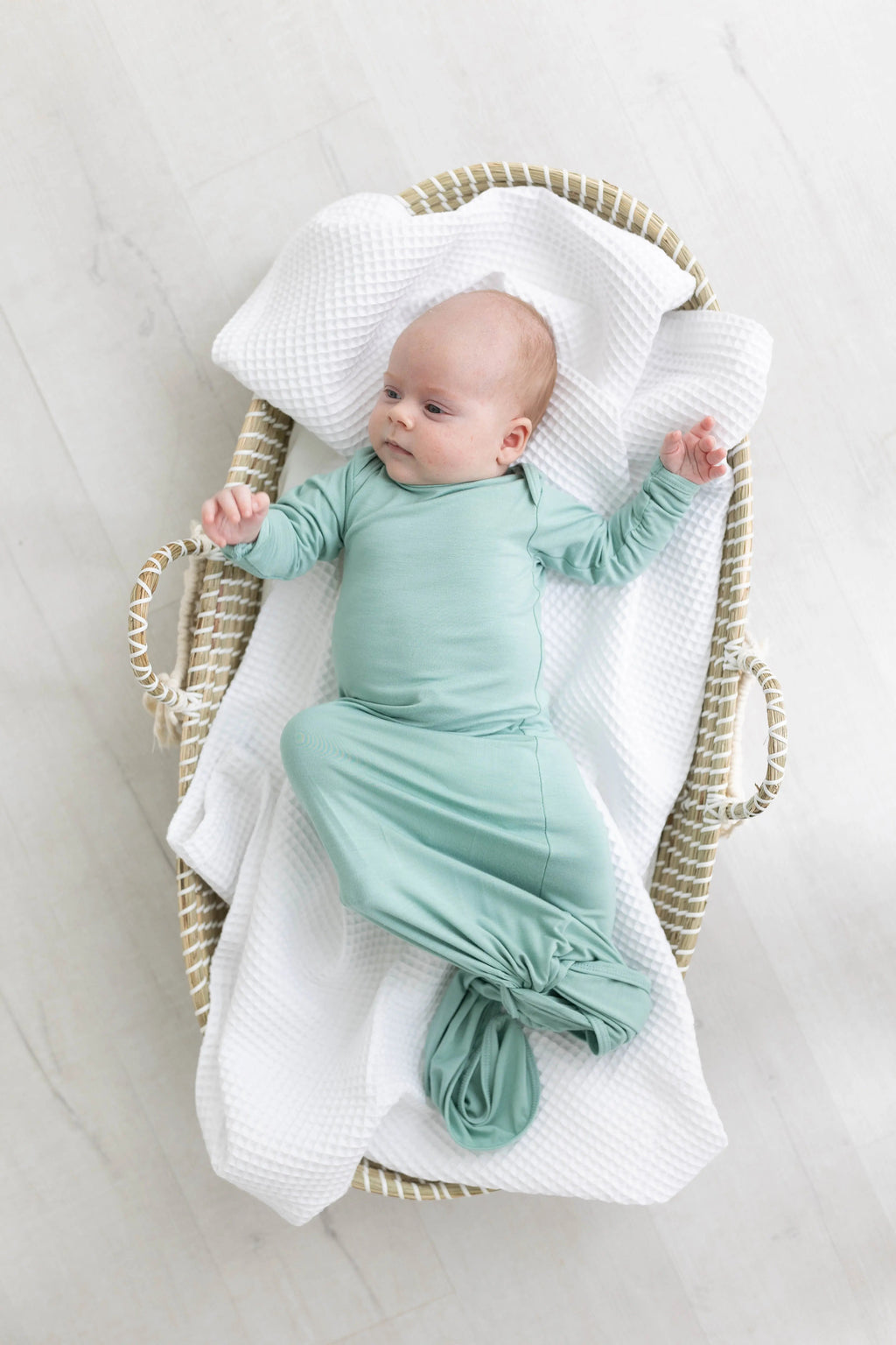 Newborn Knotted Baby Gown and Hat Set - Crew - (Newborn-3 months) Mint, Navy Blue, Pink, Camel Brown in - Newborn Knotted Baby Gown Sets photo