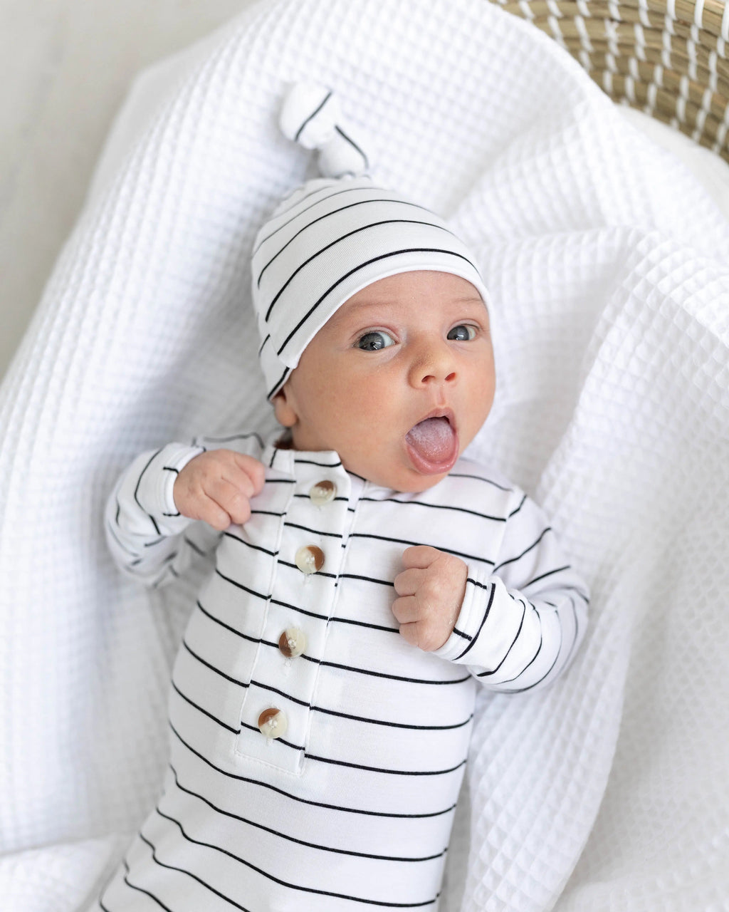Knotted Baby Gown Set - Black Stripes (Newborn-3 months) in - Newborn Knotted Baby Gown Sets photo