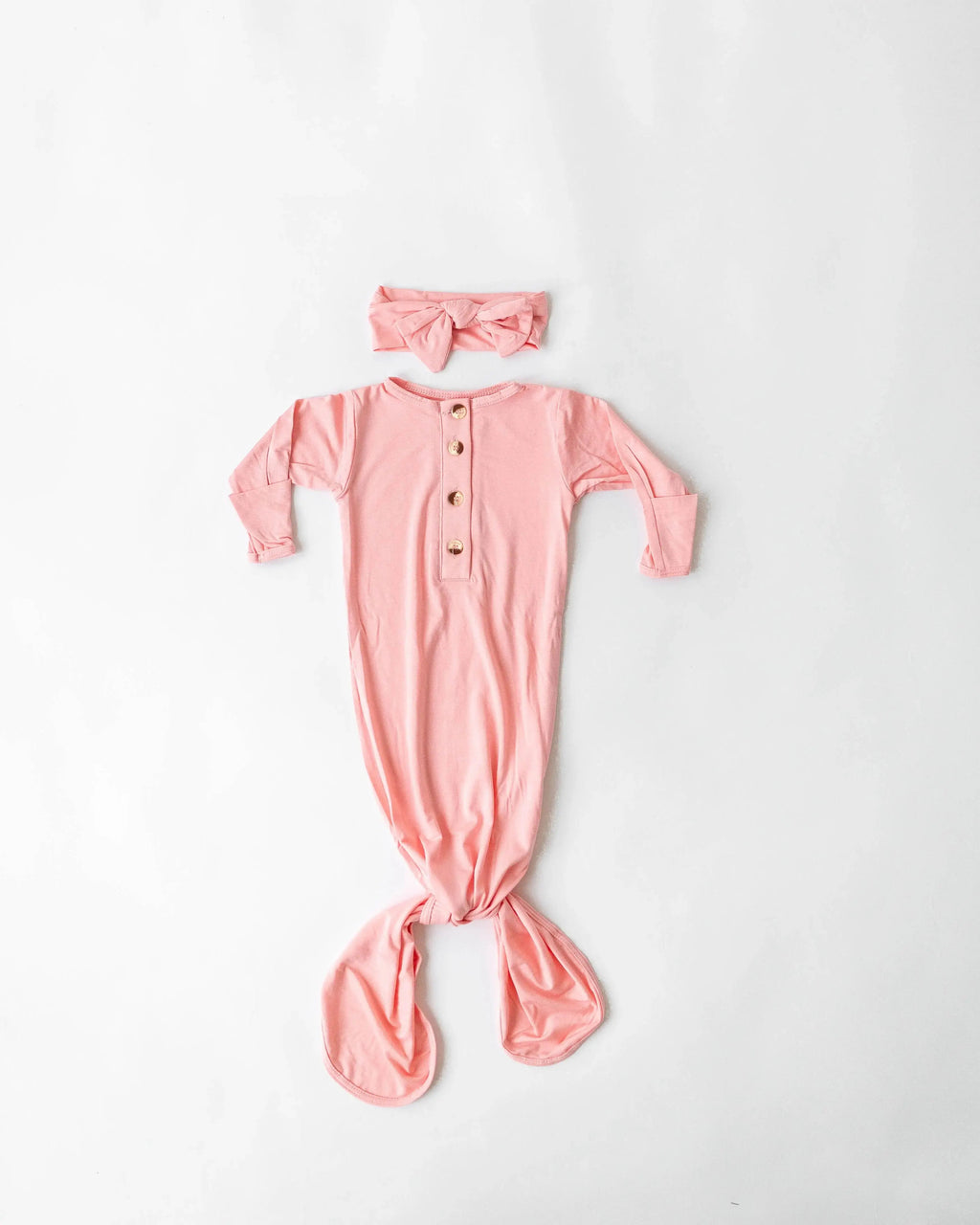 Newborn Knotted Baby Gown and Hat Set with Headband - Pink in - Newborn Knotted Baby Gown Sets photo