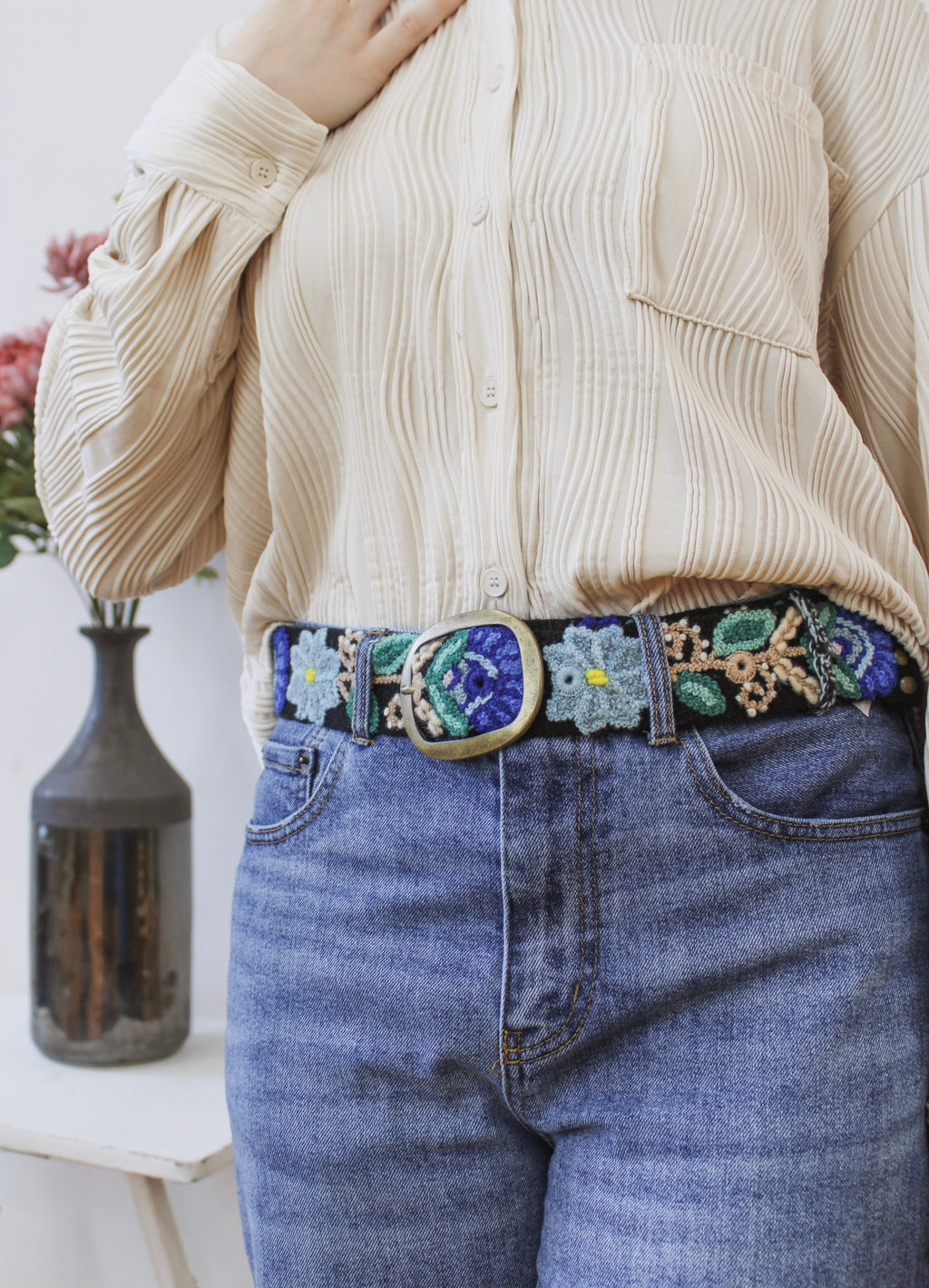 Moonlit Garden Embroidered Belt in - belt photo