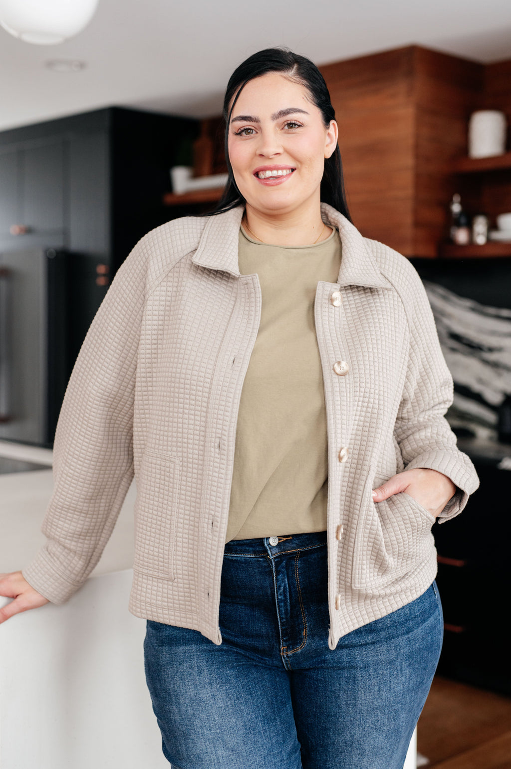 My Best Offer Quilted Texture Shacket in - Layers photo