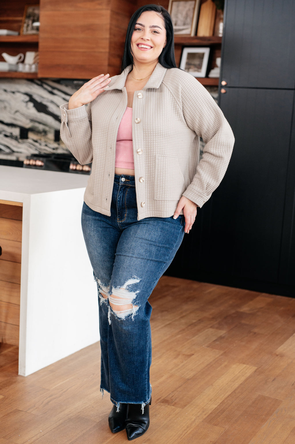 My Best Offer Quilted Texture Shacket in - Layers photo