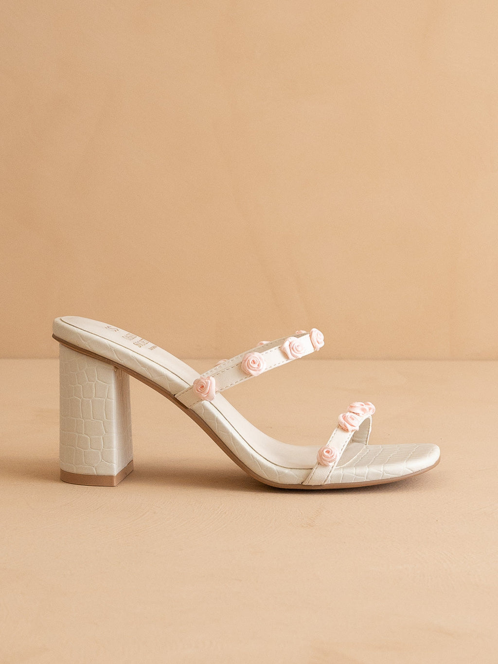 The Nia | White Rosette Adorned Block Heel *FINAL SALE* in - HEELS photo