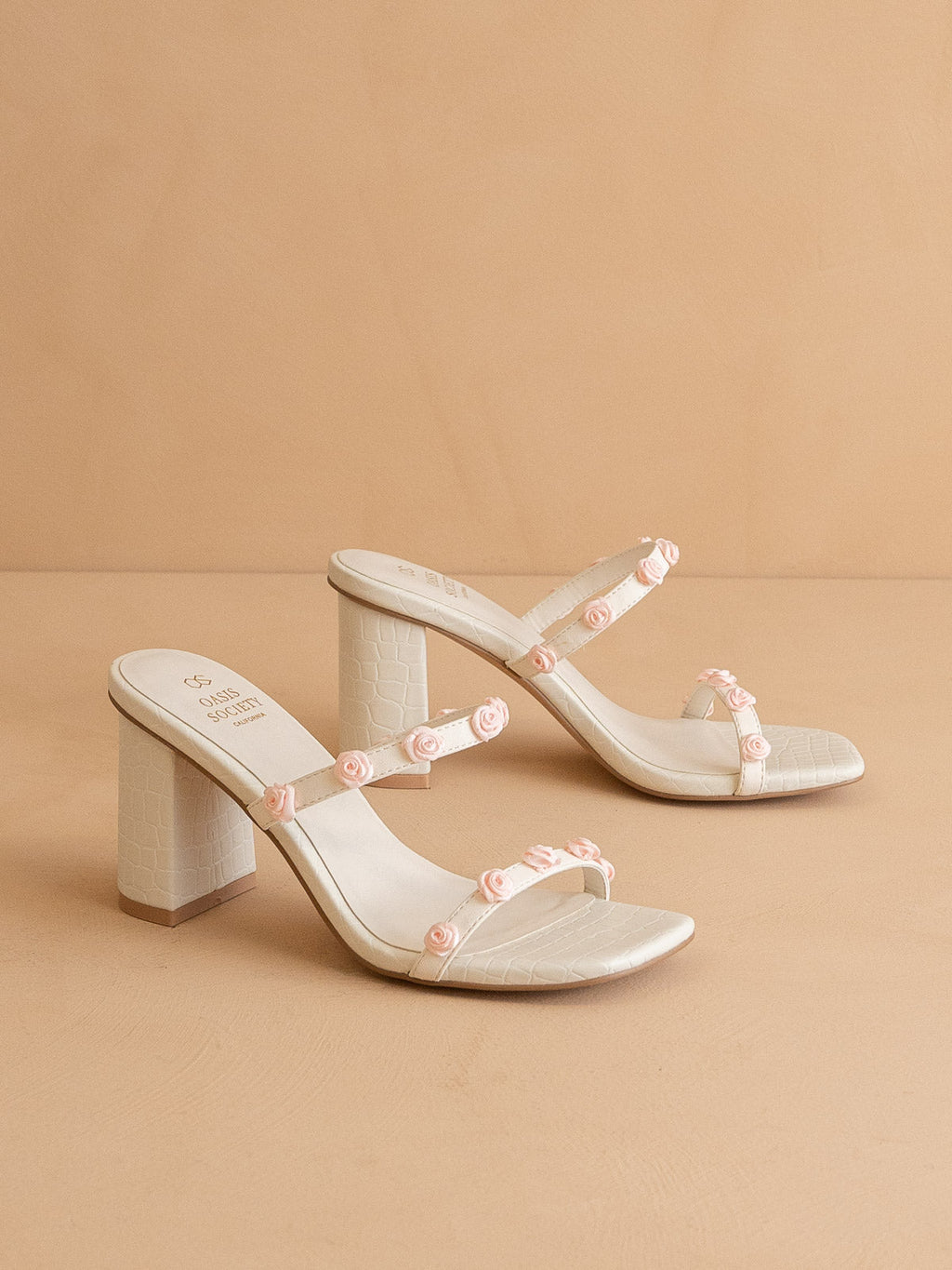 The Nia | White Rosette Adorned Block Heel *FINAL SALE* in - HEELS photo