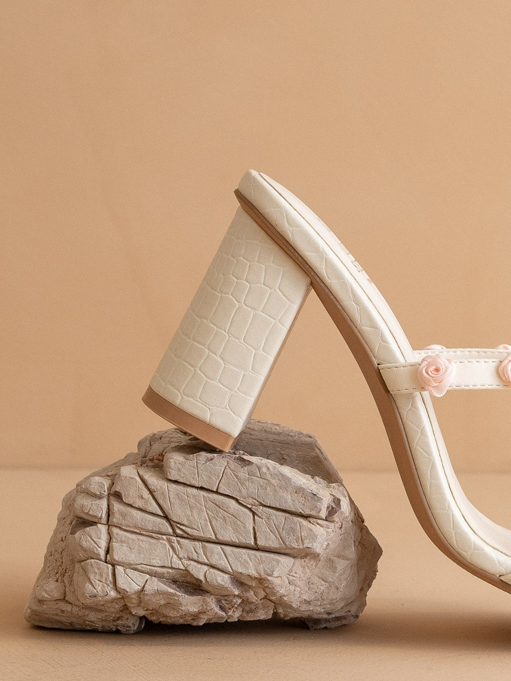 The Nia | White Rosette Adorned Block Heel *FINAL SALE* in - HEELS photo