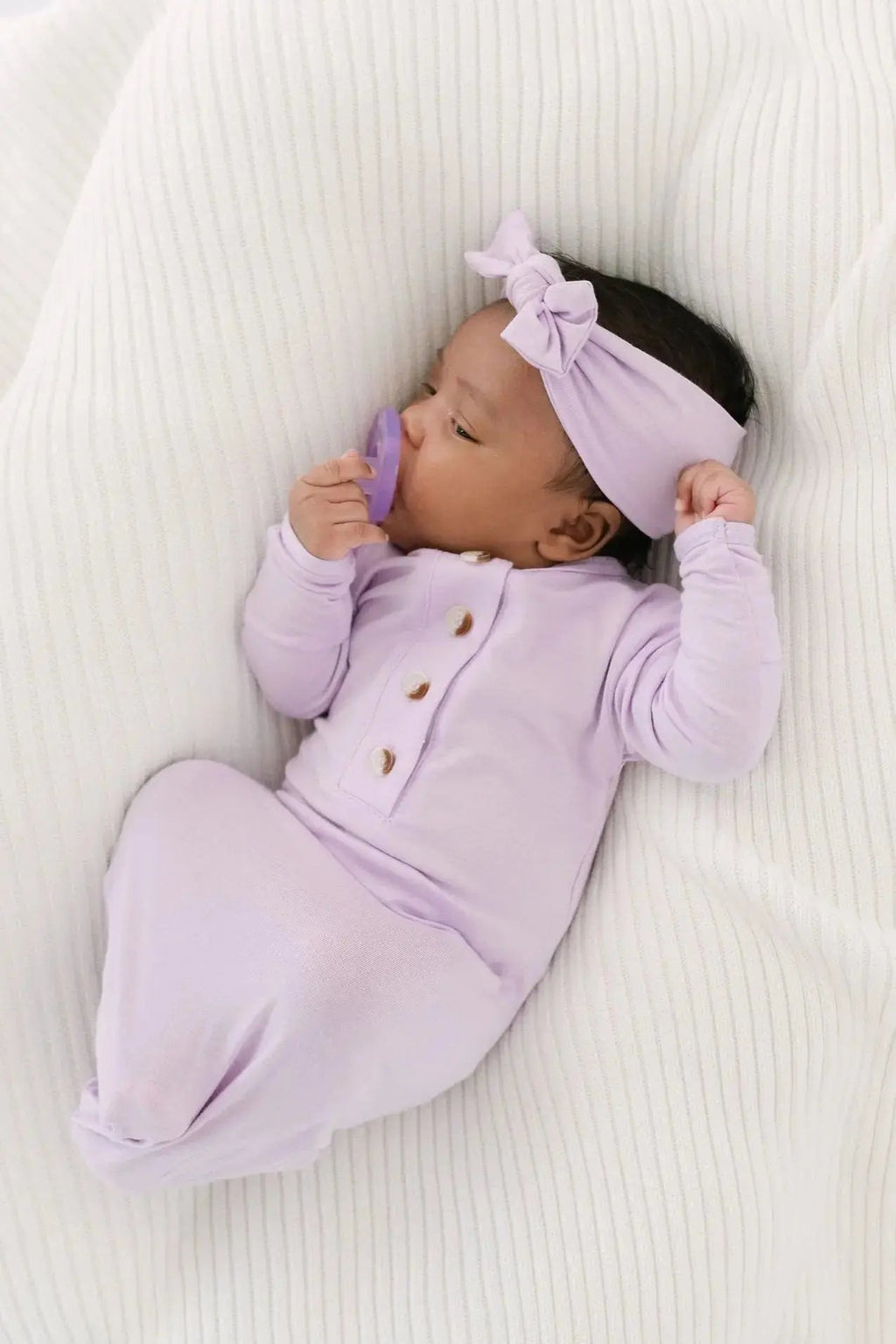 Knotted Baby Gown, Hat, Headband Set – Newborn Baby Girl Outfit - Dusty Rose in - Newborn Knotted Baby Gown Sets photo