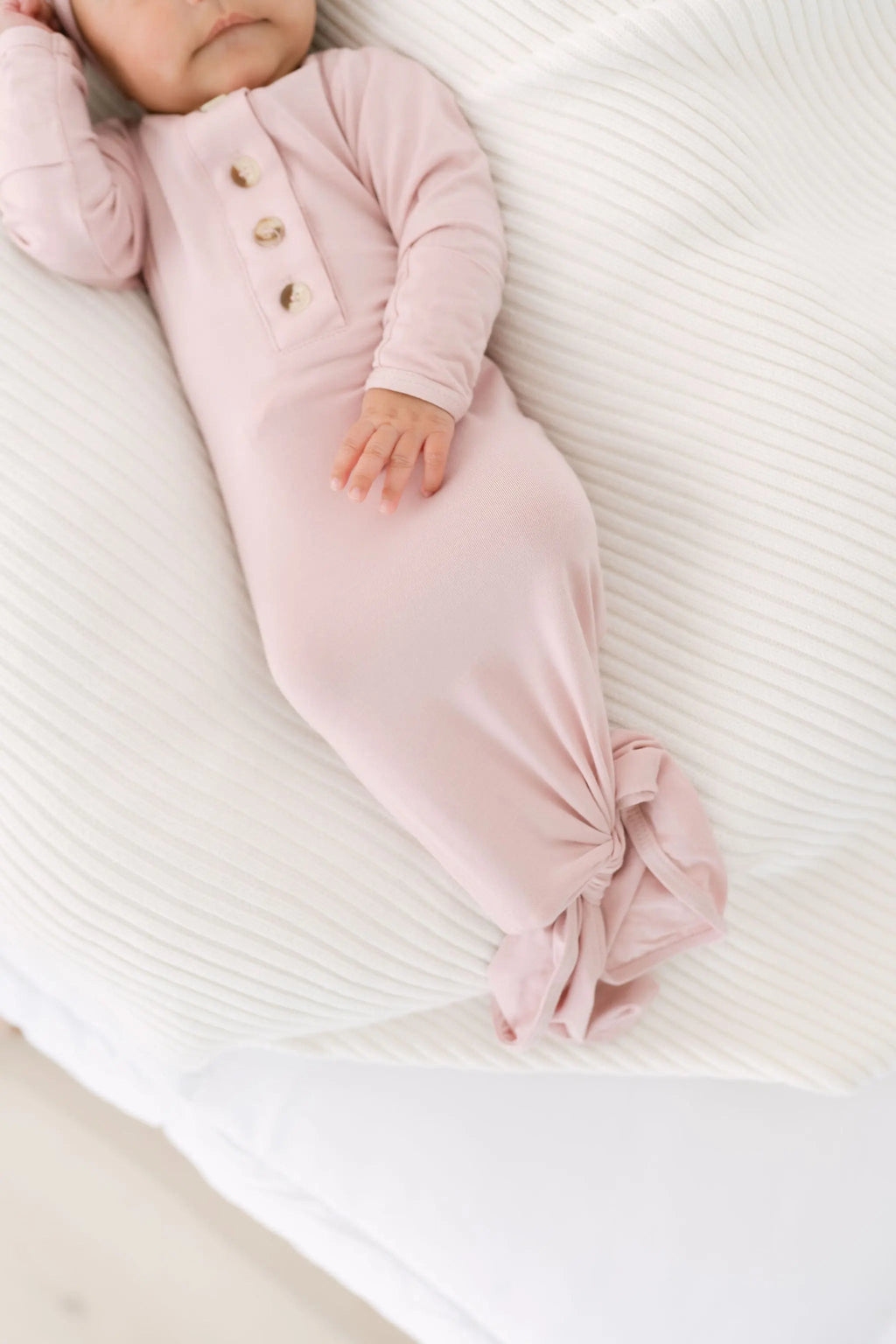 Knotted Baby Gown, Hat, Headband Set – Newborn Baby Girl Outfit - Dusty Rose in - Newborn Knotted Baby Gown Sets photo