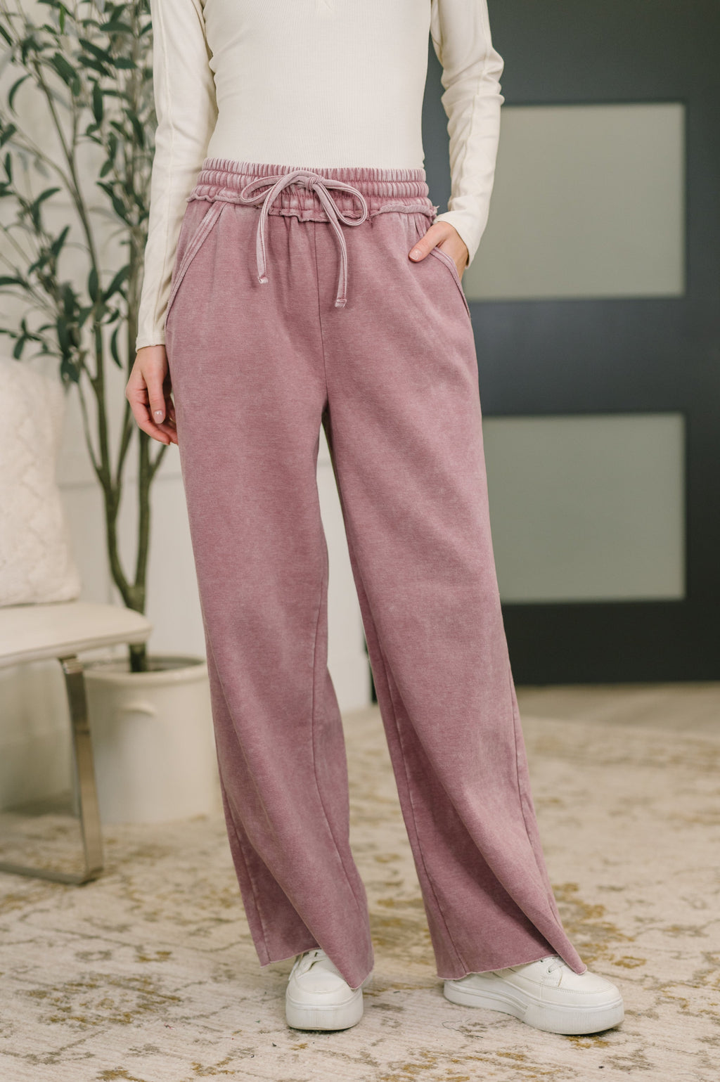 Nights Like This High Waist Palazzo Sweats in Light Rose in - Womens photo