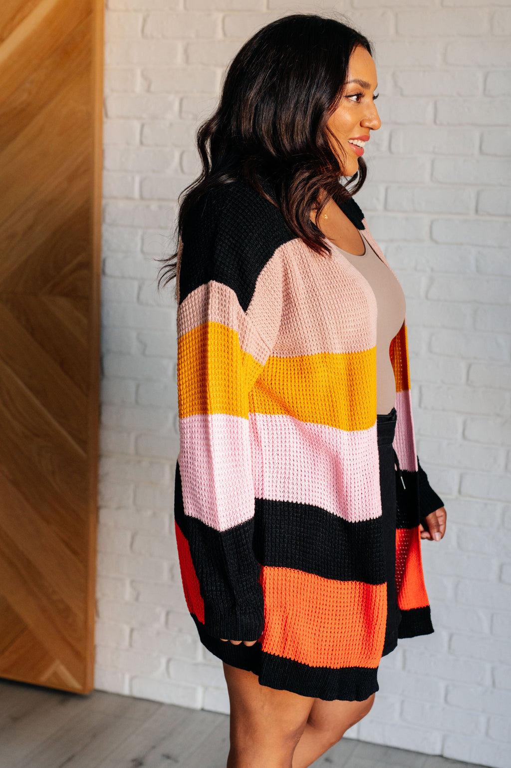 Not Quite Sure Striped Open Front Cardigan in - Layers photo