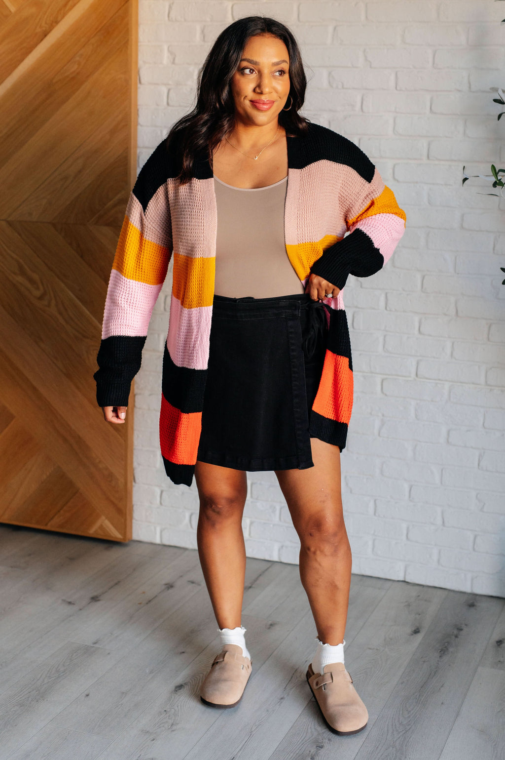 Not Quite Sure Striped Open Front Cardigan in - Layers photo