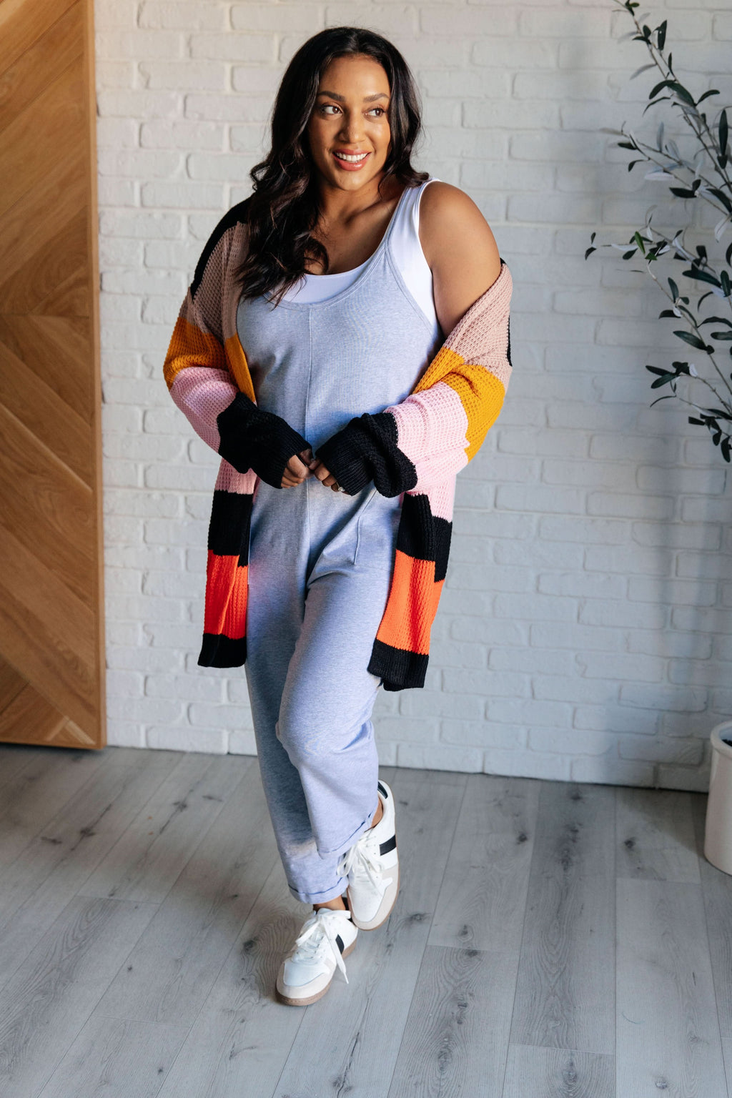 Not Quite Sure Striped Open Front Cardigan in - Layers photo