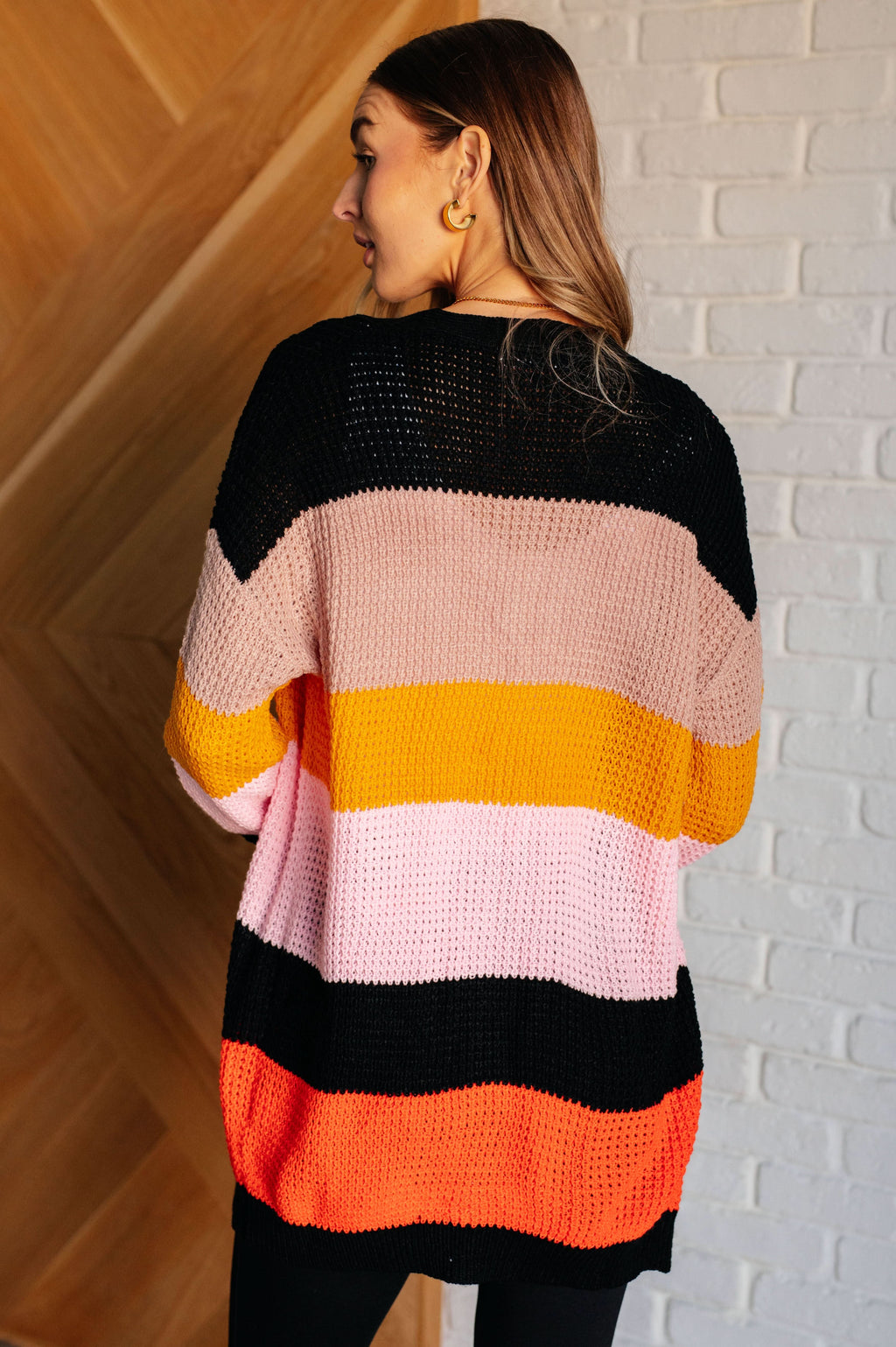 Not Quite Sure Striped Open Front Cardigan in - Layers photo