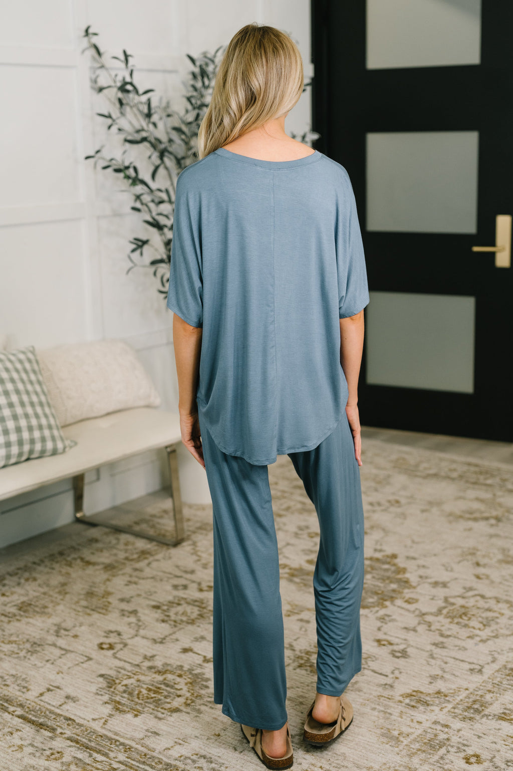 Ol' Reliable Top and Bottom Lounge Set in Dusty Blue in - Womens photo
