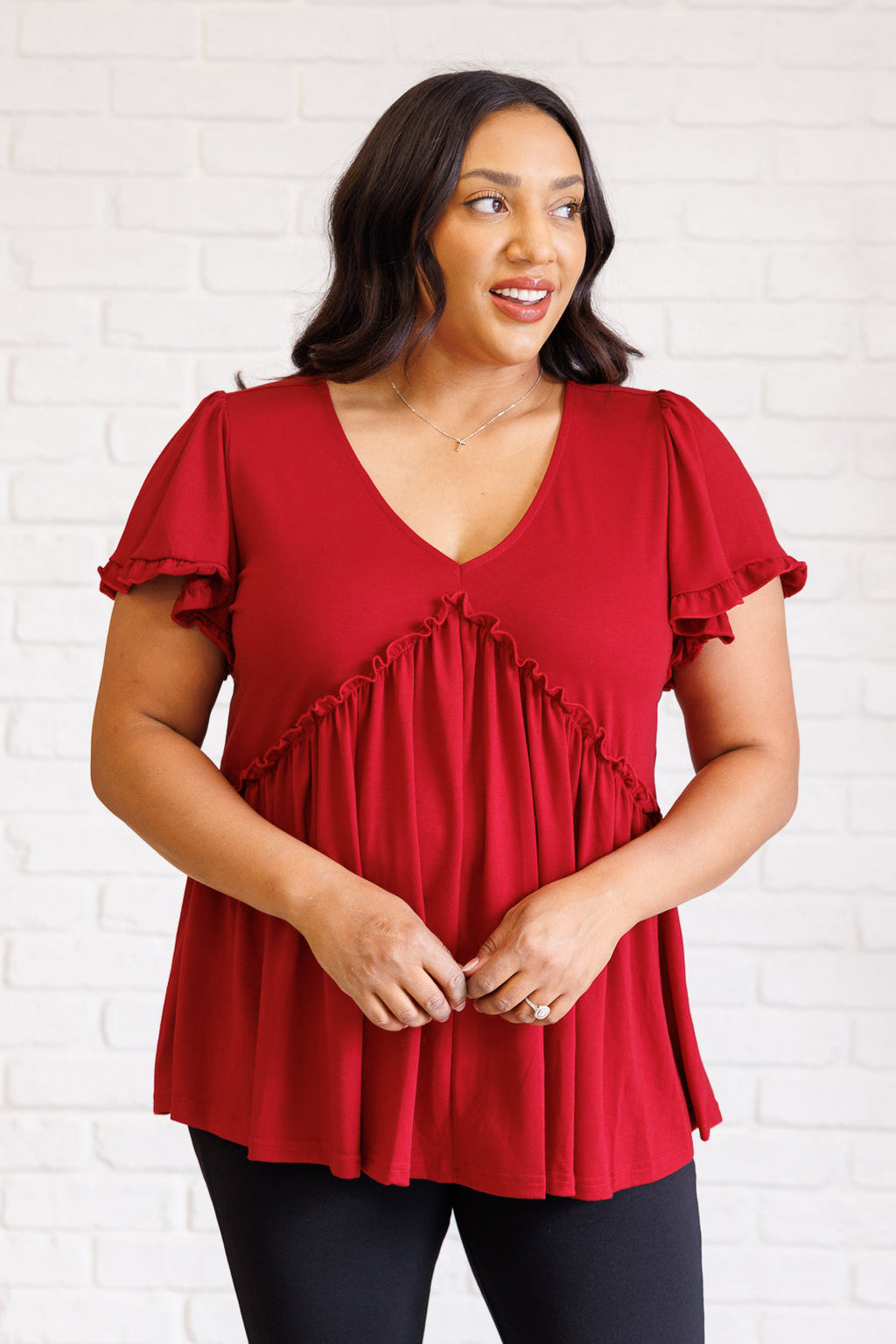 One Day Soon V-Neck Ruffle Detail Top in - Tops photo