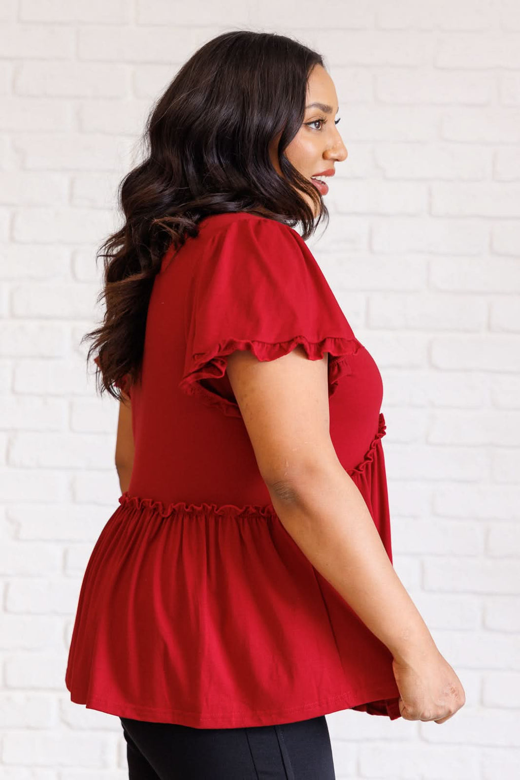 One Day Soon V-Neck Ruffle Detail Top in - Tops photo
