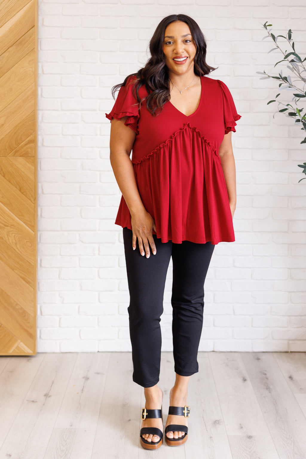 One Day Soon V-Neck Ruffle Detail Top in - Tops photo