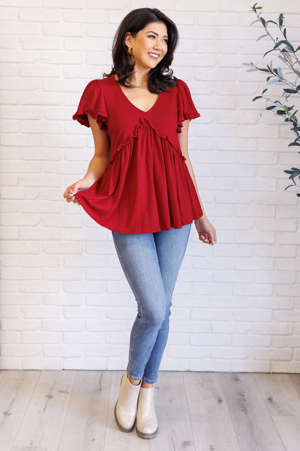 One Day Soon V-Neck Ruffle Detail Top in - Tops photo