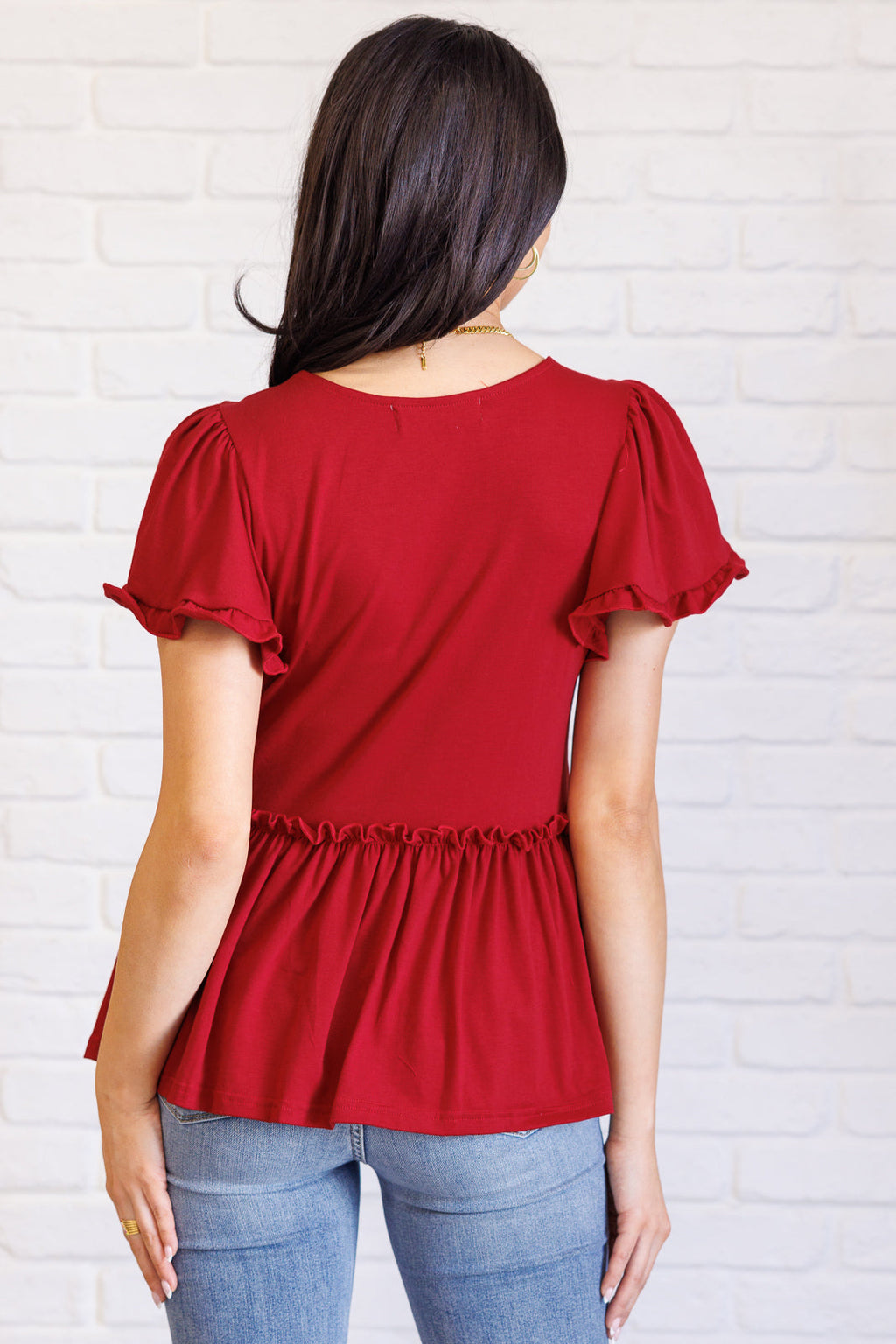 One Day Soon V-Neck Ruffle Detail Top in - Tops photo