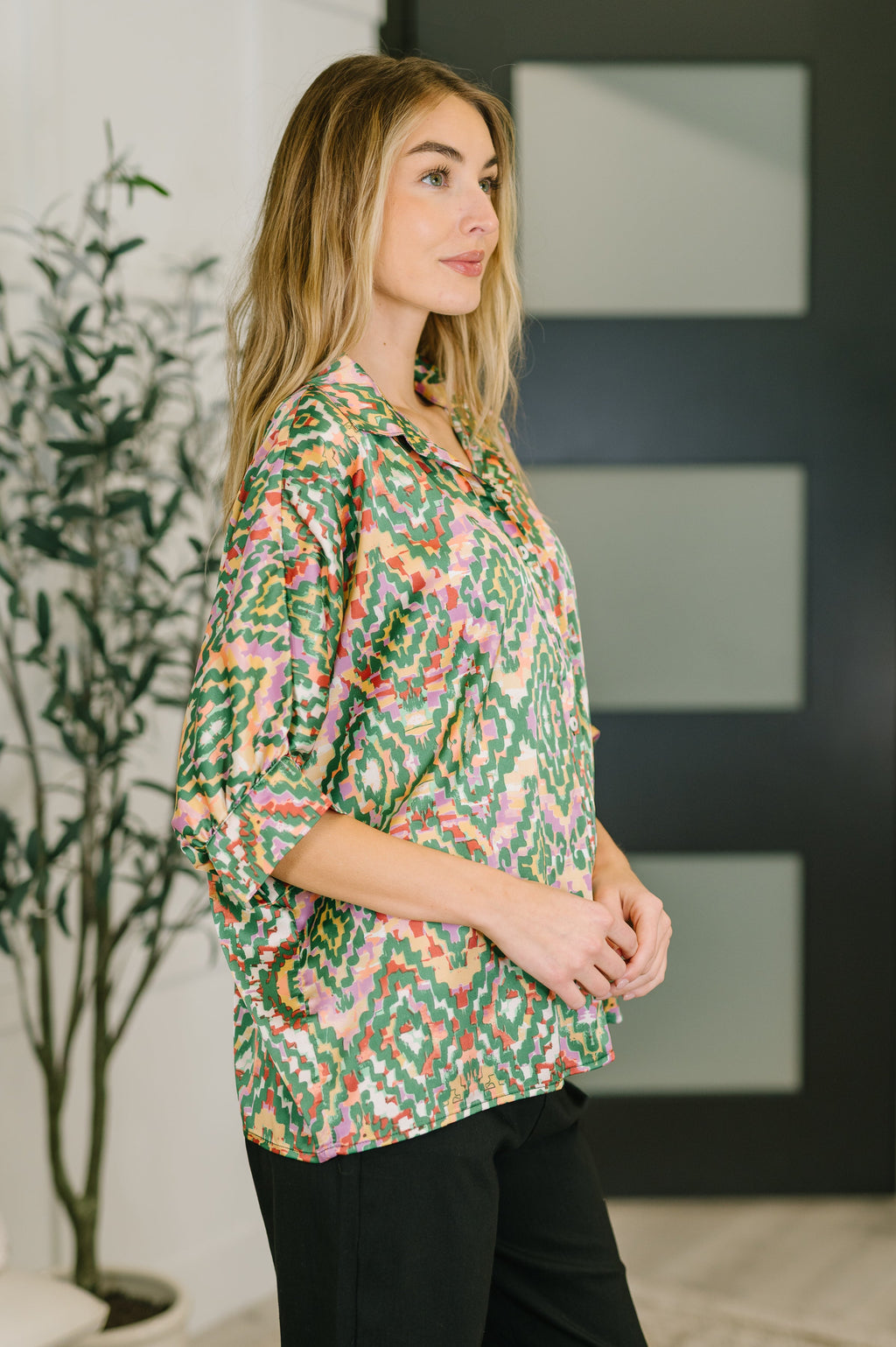 Optical Illusion Button Up Blouse in - Womens photo