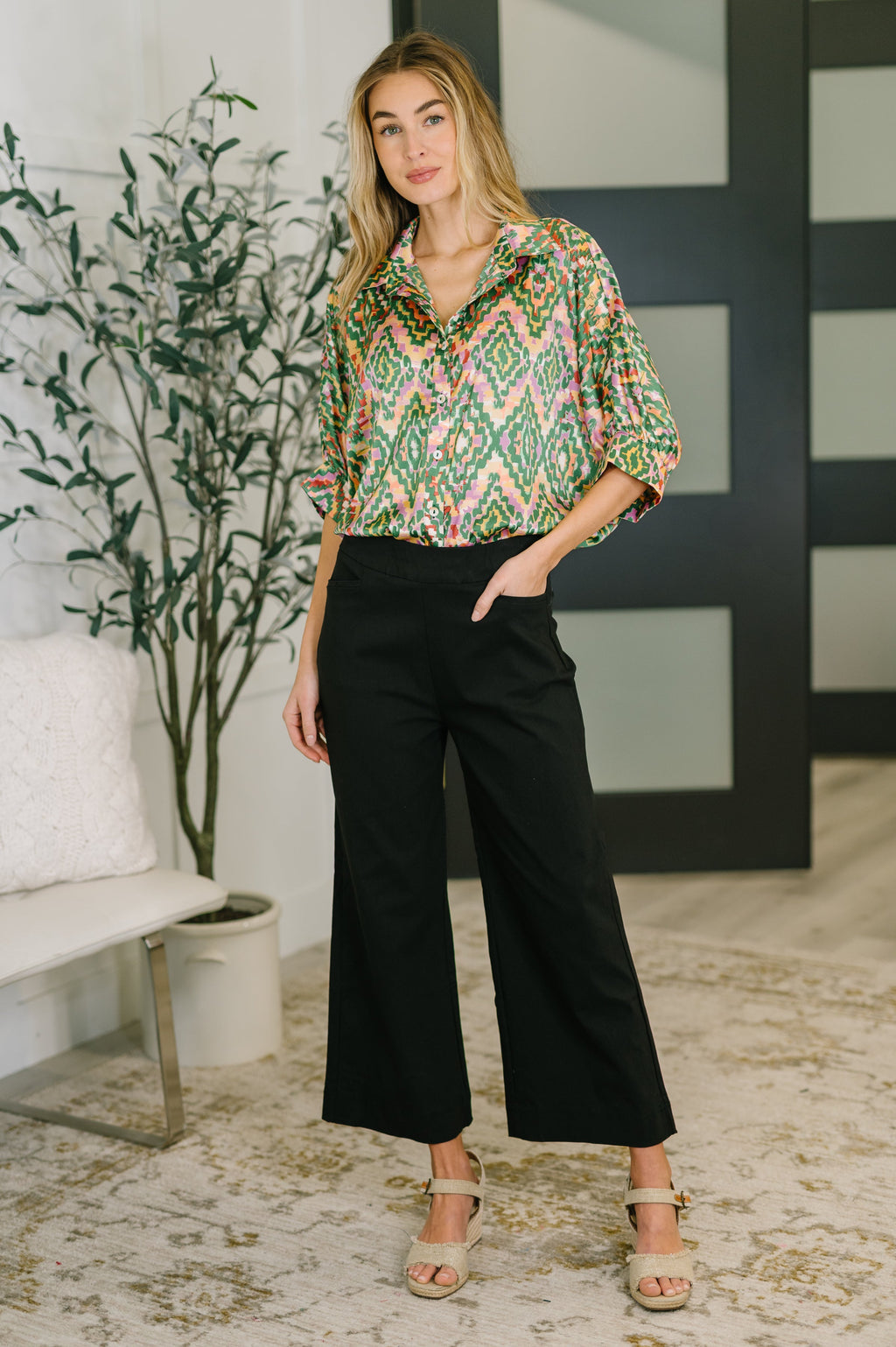 Optical Illusion Button Up Blouse in - Womens photo